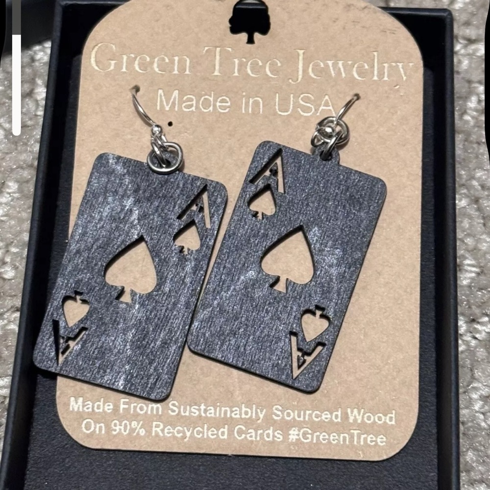 Green Tree Jewelry Ace of Spades whimsical Earrings